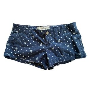 Hollister Navy Blue Polka Dot Palm Tree Y2K Shorts Womens Size 1 W25 Low Rise